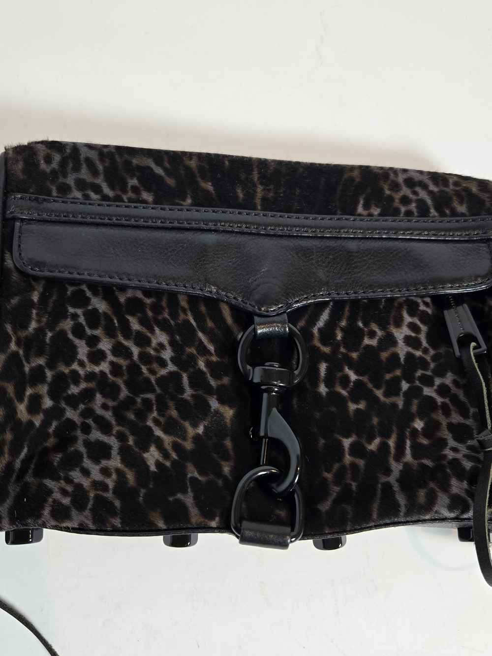 Rebecca Minkoff Black and Dark Brown Leopard Print Convertible Clutch